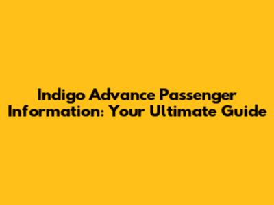 Indigo Advance Passenger Information: Your Ultimate Guide