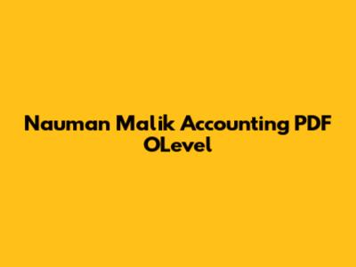 Nauman Malik Accounting PDF O'Level
